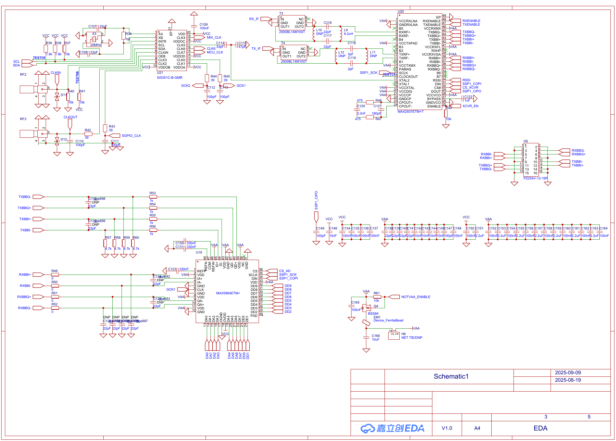 时钟、MAX2837、ADC 与 FPGA 的硬件采样链路原理图